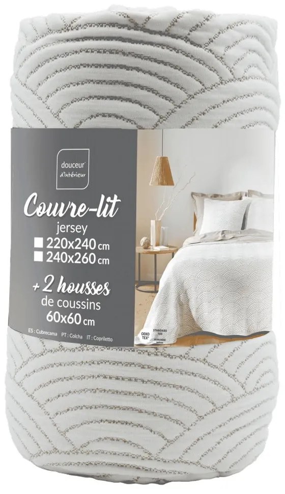 Biało-beżowy dżersejowy zestaw narzuty na łóżko i poszewki na poduszkę 220x240 cm Cassandra – douceur d'intérieur