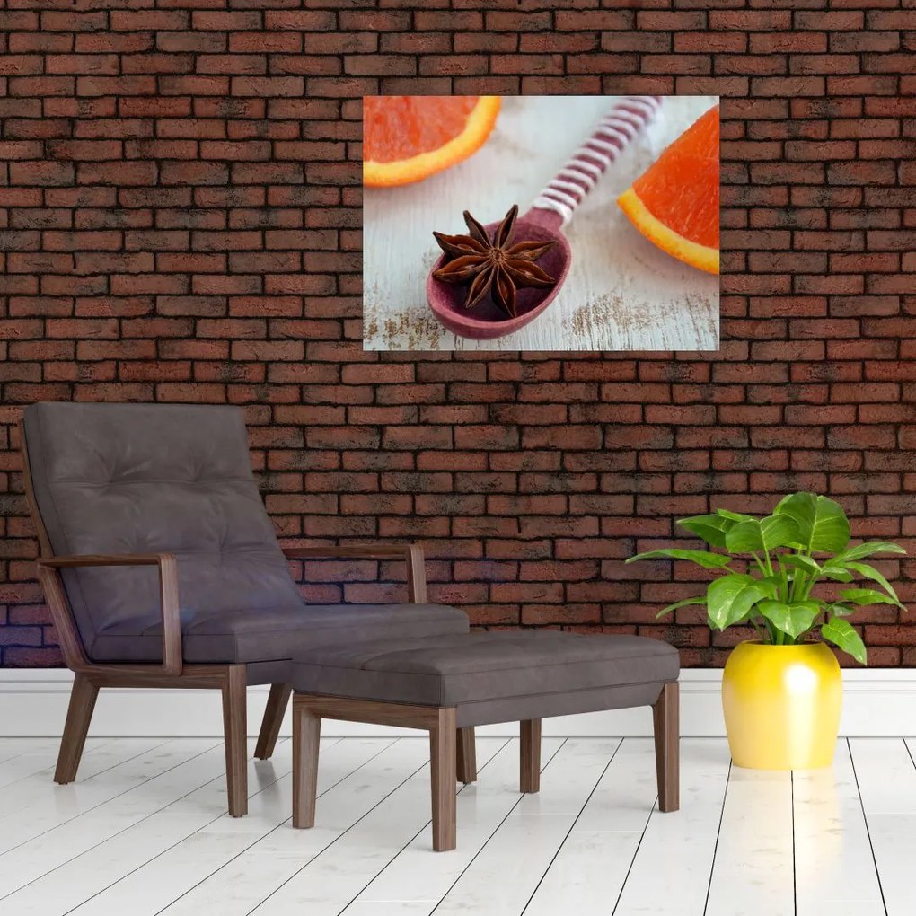 Obraz na szkle - cynamon na łyżce (70x50 cm)