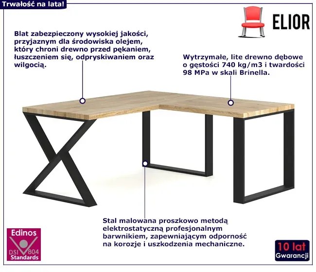 Drewniane narożne biurko loft 170x70 + 70x90 - Uvox