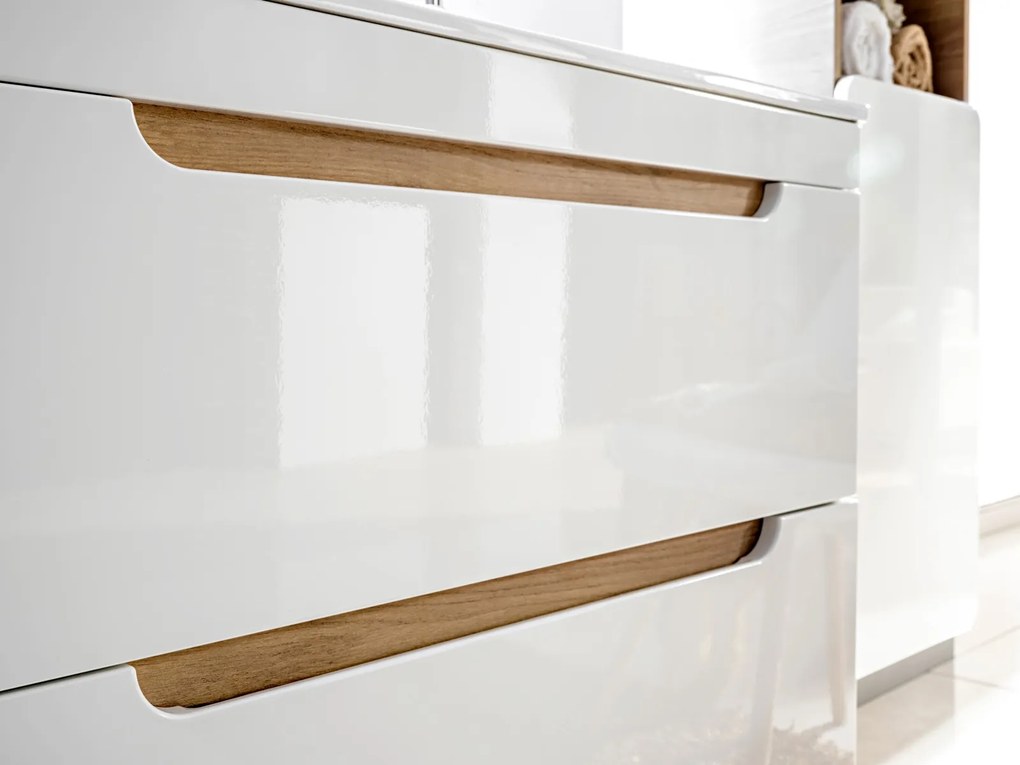 Wisząca szafka podumywalkowa 80 cm, Aruba 821 FSC, dąb craft złoty/biały połysk