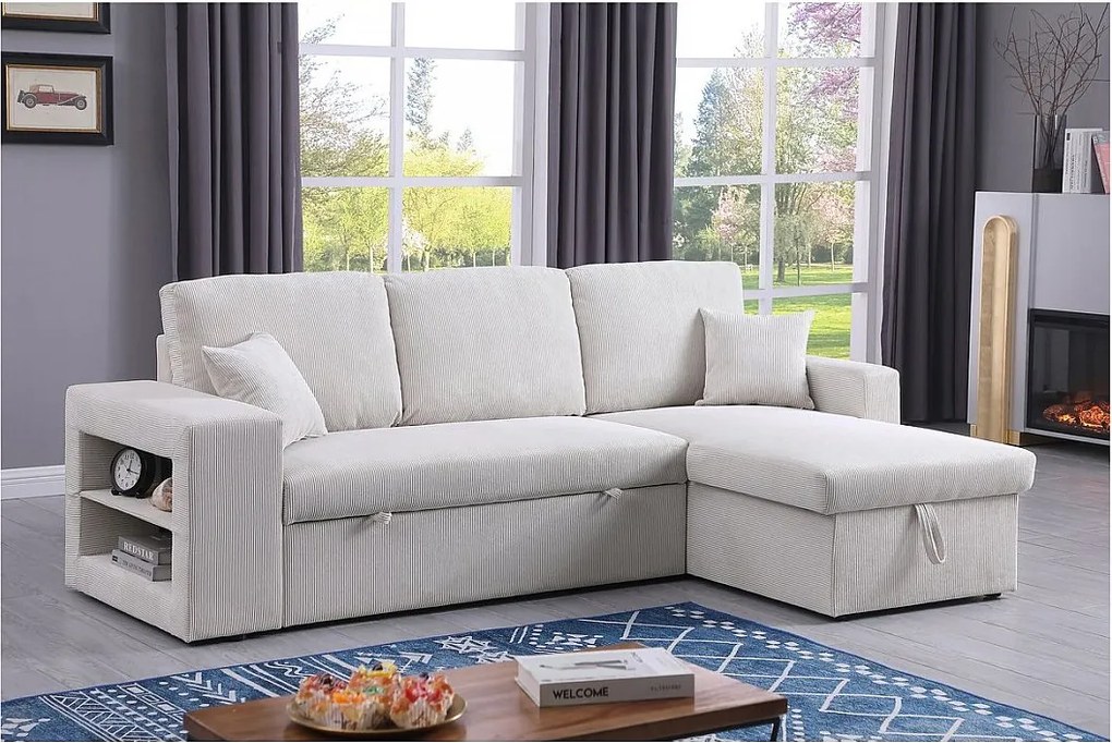 Sztruksowy narożnik rozkładany/odwracany "Axel" - 3-osobowy - Beżowy