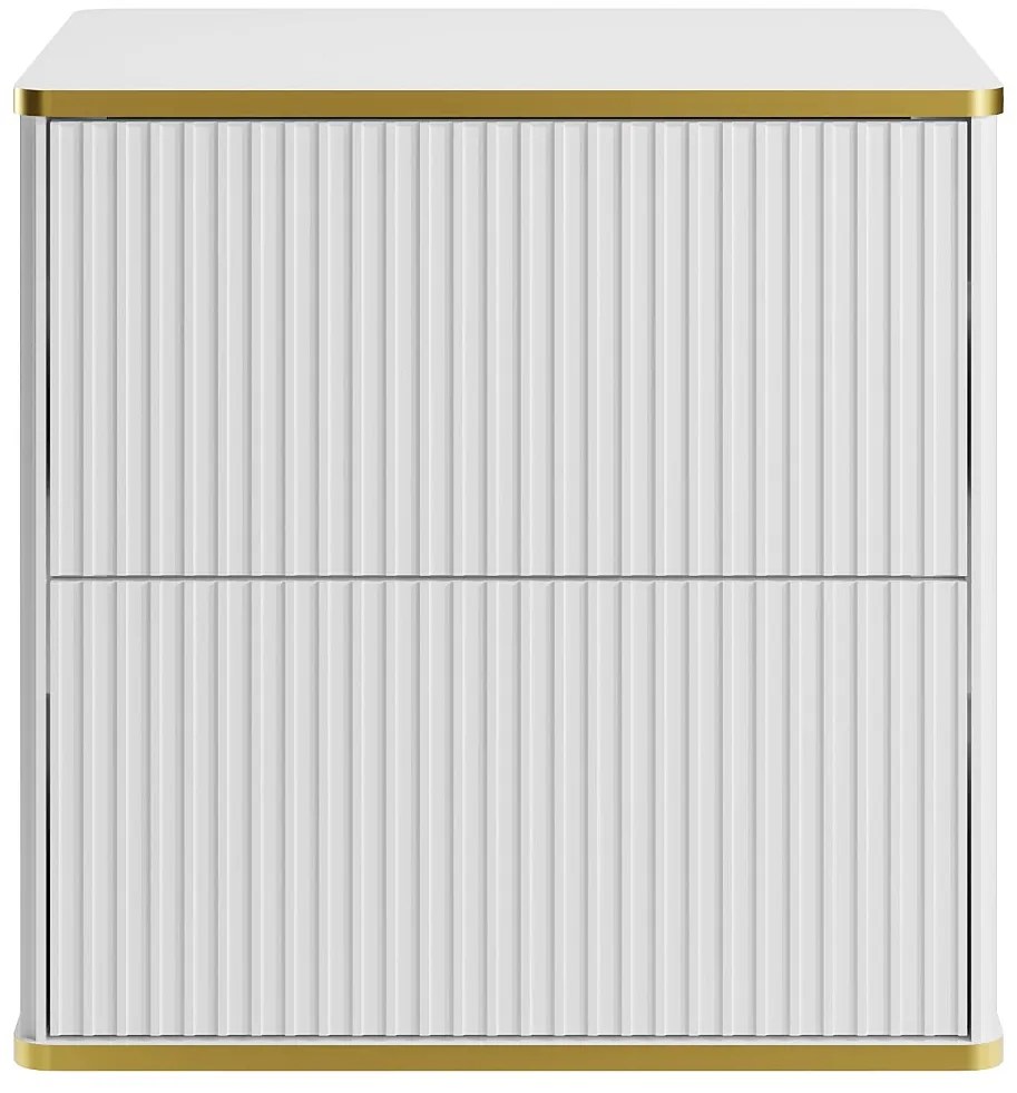 Wisząca szafka pod umywalkę, ryflowana ze złotym obrzeżem – Biała – 60 cm – KELIZA