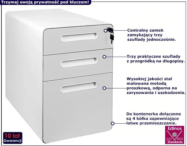 Biała szafka pod blat biurka na kółkach B5-Z40