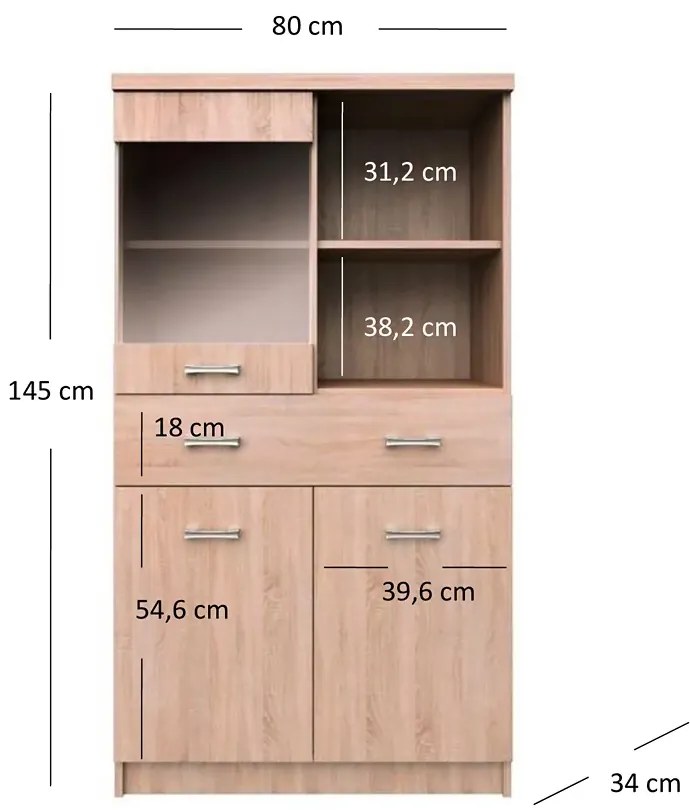 Wysoka Komoda Z Witryną Dąb Sonoma Erwin 4X 110X28X116