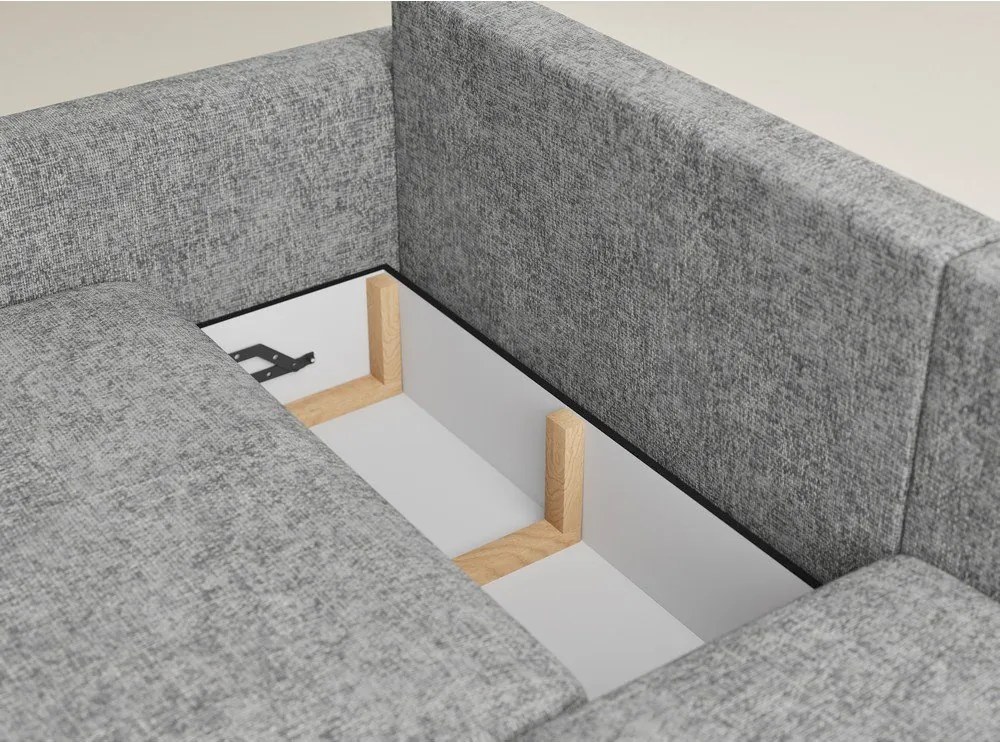 Szary rozkładany narożnik ze schowkiem z tkaniny szenilowej (prawostronny/z szezlongiem) Leon – Maison de Rêve