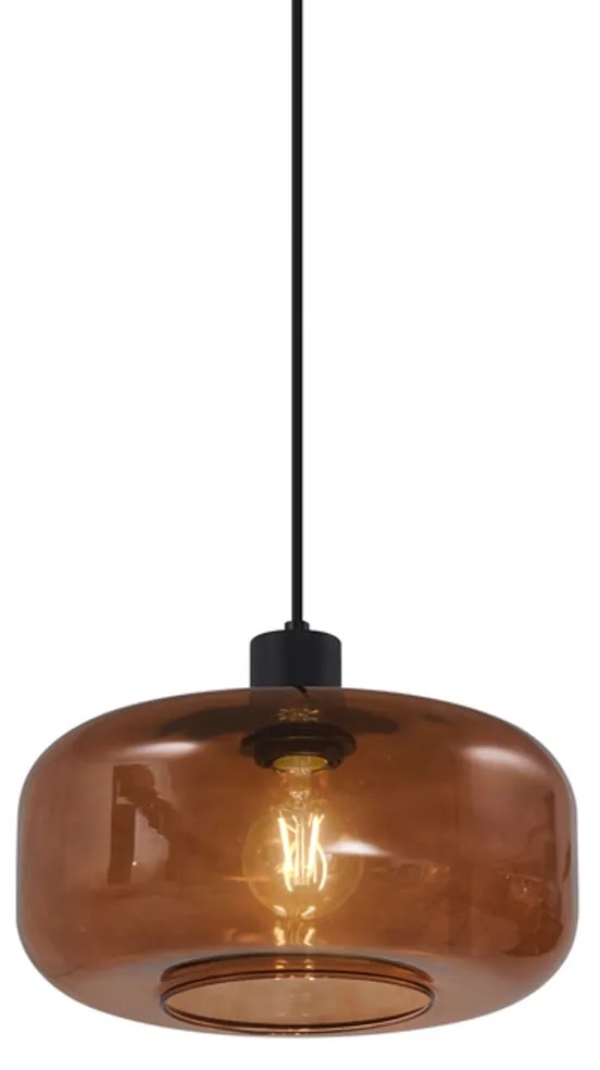 Retrowana lampa wisząca czarna ze szklanym kloszem w kolorze brązu - Bizle Retro Oswietlenie wewnetrzne