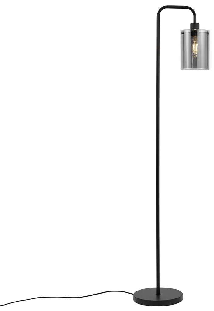 Designerska lampa podłogowa czarna z przydymionym szkłem - Domo