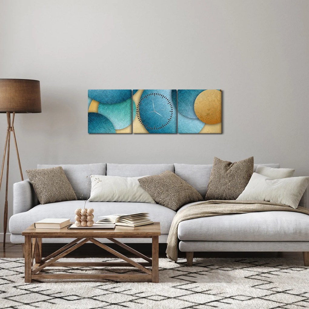 Obraz kręgów abstrakcji (z zegarem) (90x30 cm)