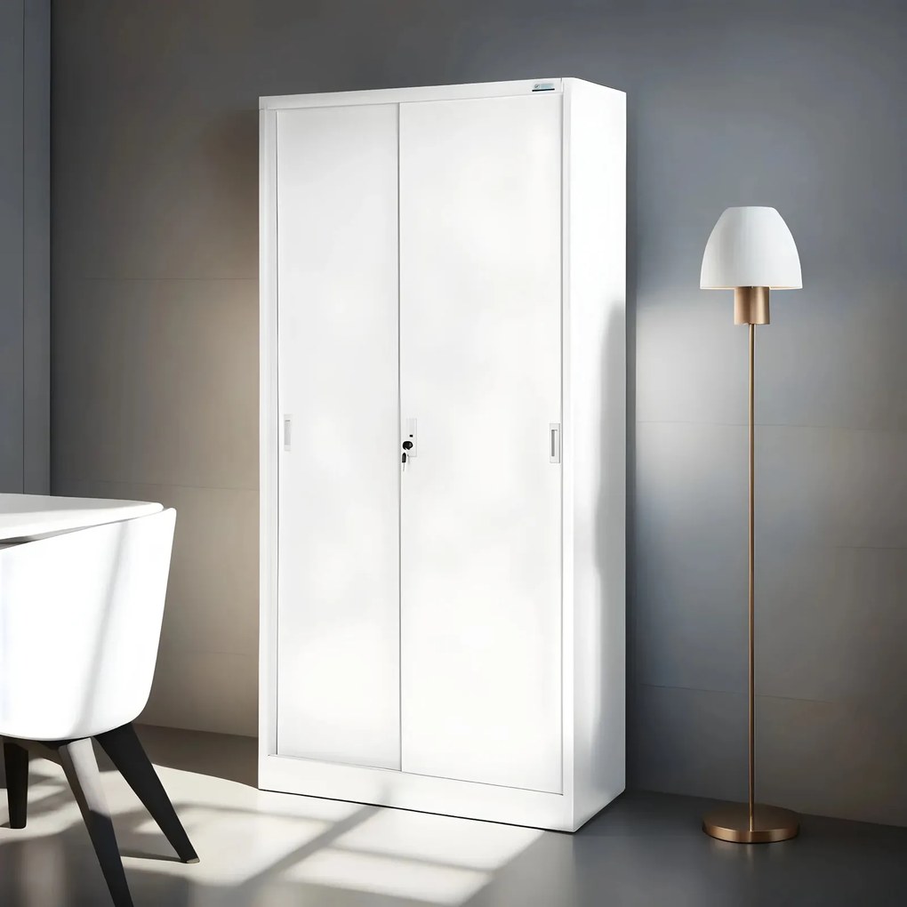 Przesuwna szafa biurowa Kuba 90x40x185 cm biała