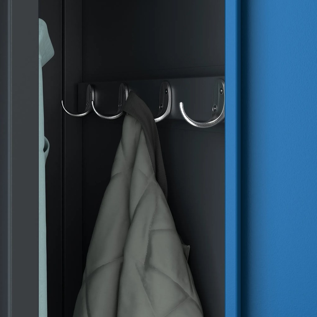 Szafka ubraniowa BHP antracytowo-niebieska: czterokomorowa KACPER, 800 x 1800 x 500 mm