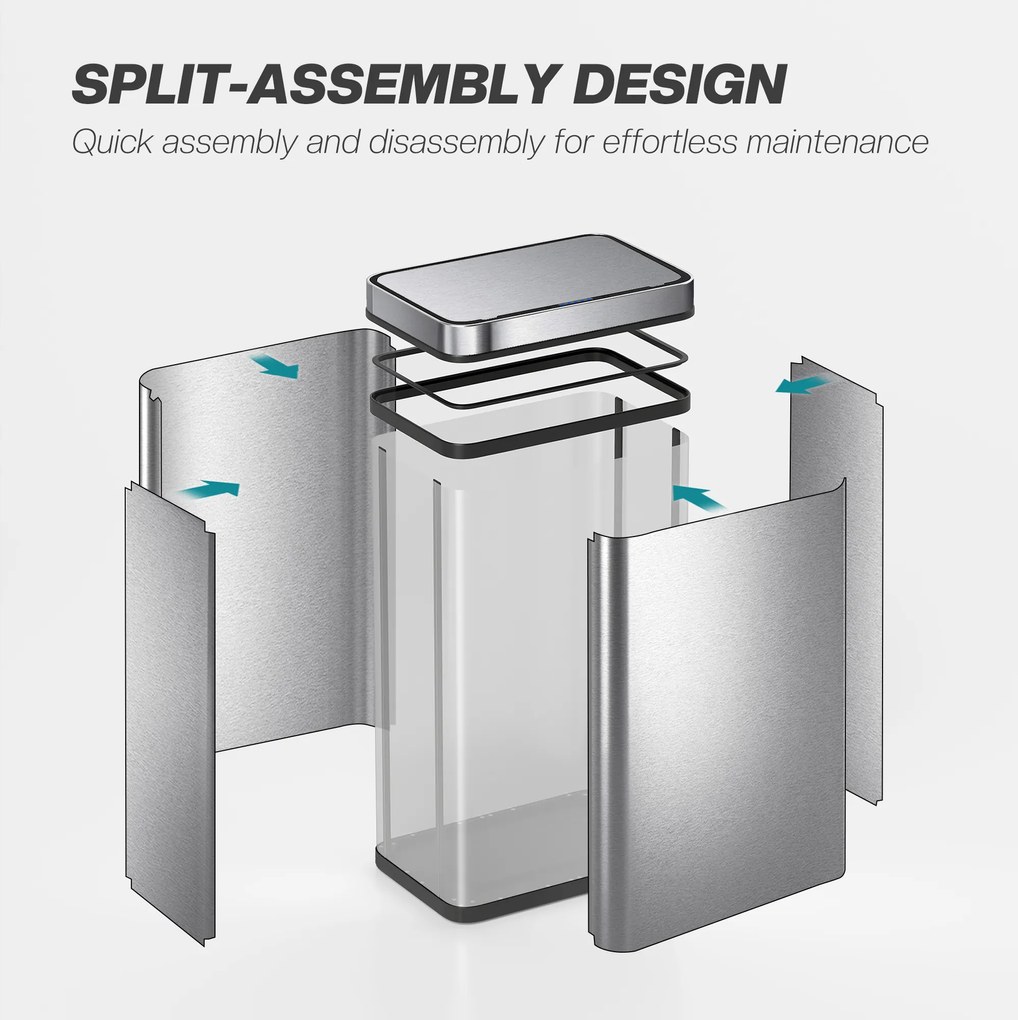 HOMCOM 60 l kosz z czujnikiem, automatyczna pokrywa, stal nierdzewna, wielofunkcyjny, srebrny