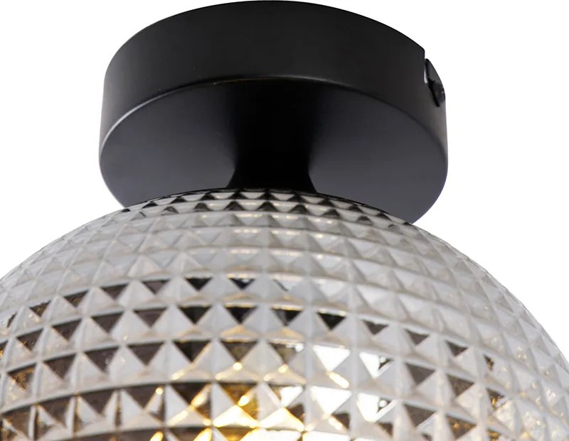 Plafon art deco czarny z przydymionym szkłem - Sphere