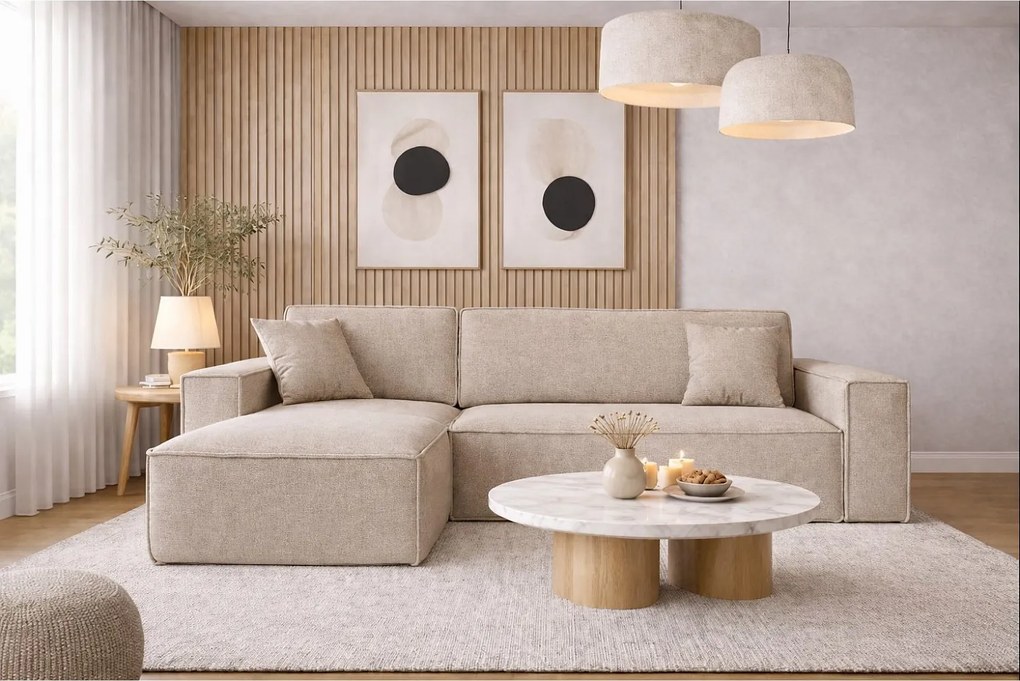 Narożnik BEST L z funkcją spania i pojemnikiem, tkanina Neve, Beżowy, Lewy