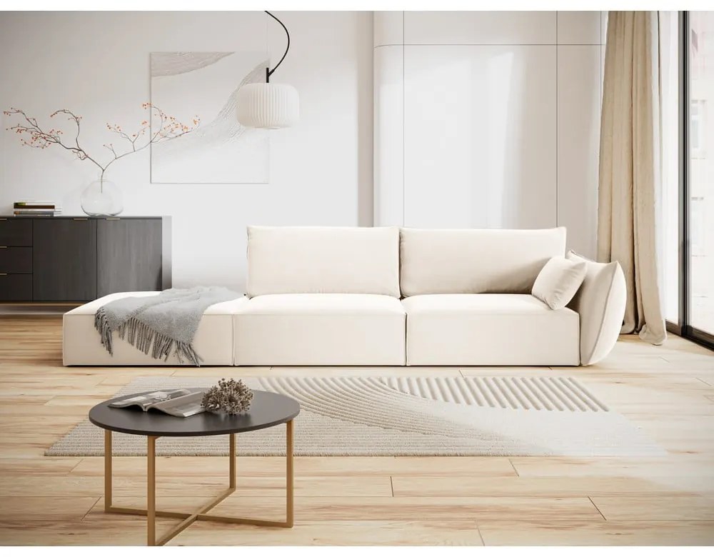 Beżowa aksamitna sofa prawostronna 264 cm Vanda – Mazzini Sofas