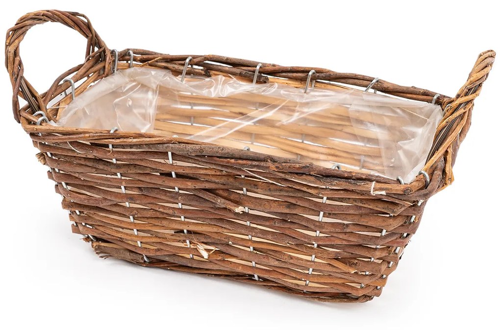 Wiklinowy kosz na kwiaty brązowy, 24 x 12 x 10  cm