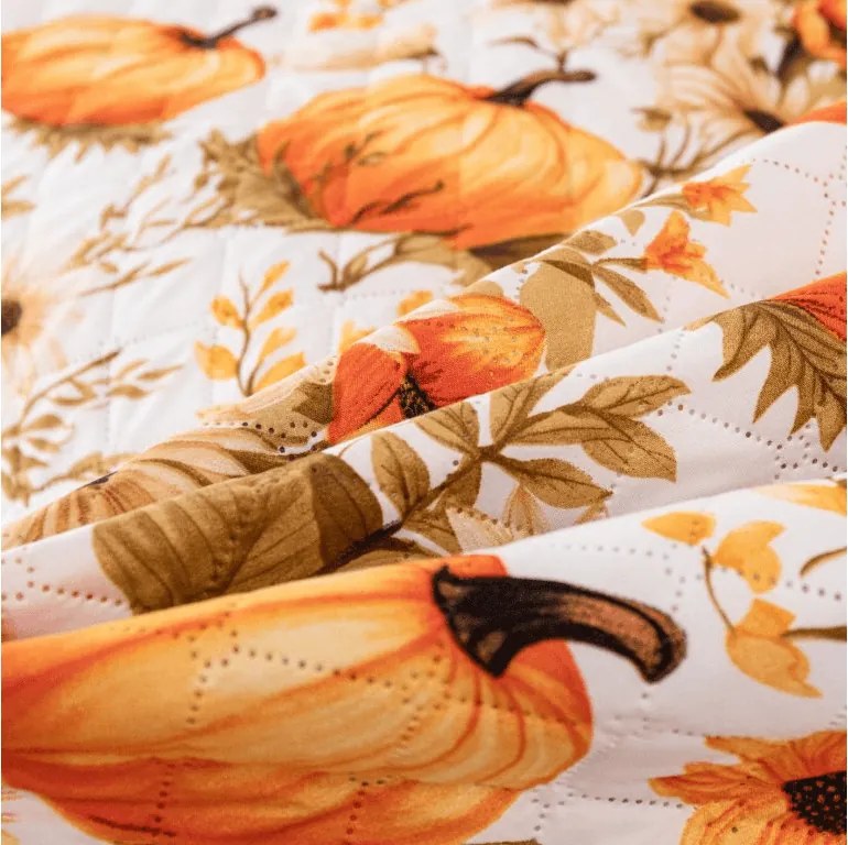 Narzuta na łóżko FLOWERS AND PUMPKINS, pomarańczowy Rozmiar: 220 x 240 cm