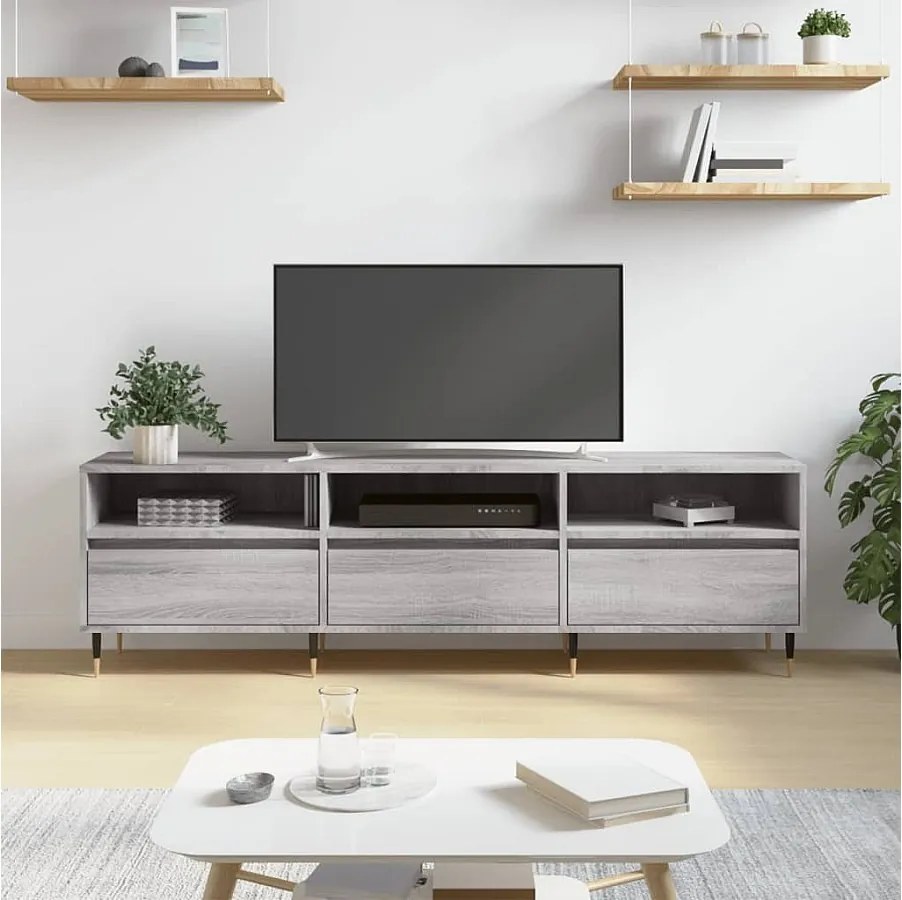 Mebel TV Sonoma Szary 150x30x44,5 cm Drewno Inżynieryjne z Dużą Przestrzenią Magazynową
