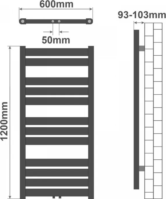 AQUAMARIN Pionowy grzejnik łazienkowy, 1200 x 600 mm