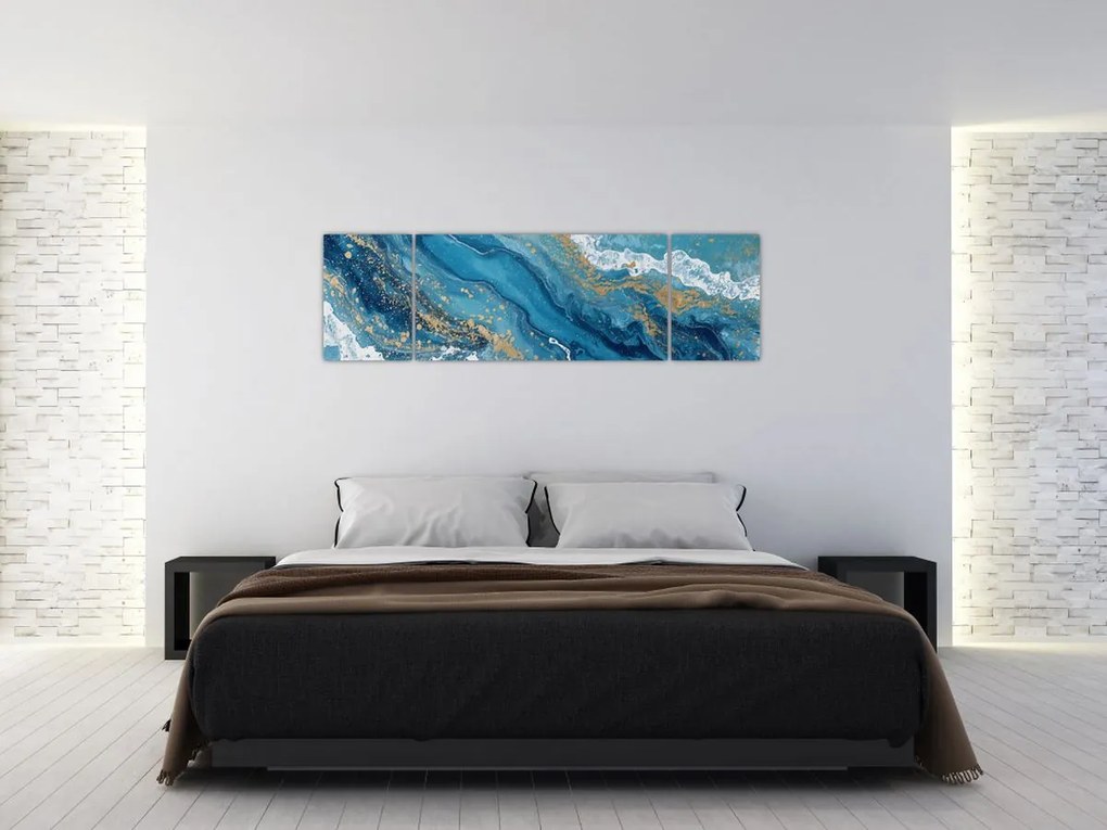 Obraz - Jasnoniebieski marmur ze złotem II. (170x50 cm)