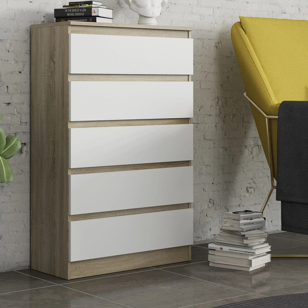 Komoda ADRIANO 70 cm do Salonu Sypialni 5 Szuflad Dąb sonoma