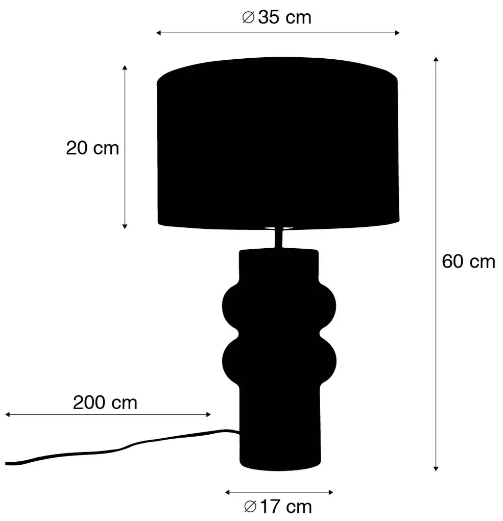 Designerska lampa stołowa czarna z abażurem z tkaniny w kolorze jasnoszarym 35 cm - AlisiaDesignerski Oswietlenie wewnetrzne