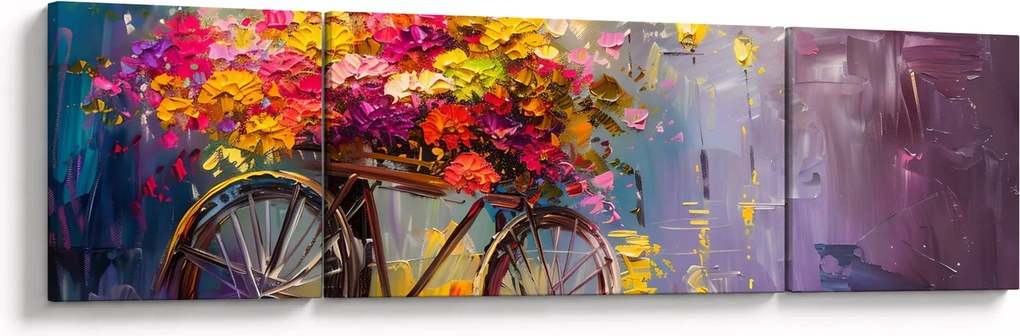 Obraz - Koło z kwiatami (170x50 cm)