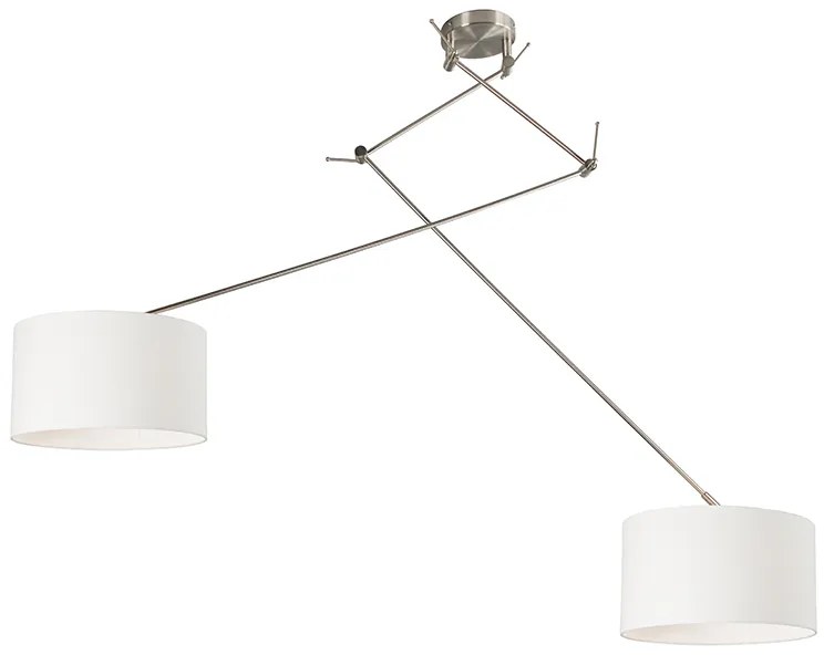Stalowa lampa wisząca z kloszem 35 cm biała regulowana 2-światłowa - Blitz Nowoczesny Oswietlenie wewnetrzne