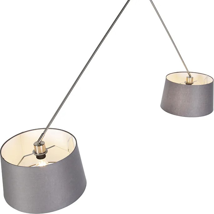 Lampa wisząca czarna z abażurami z lnu w kolorze ciemnoszarym 35 cm 2-światłowa - Blitz