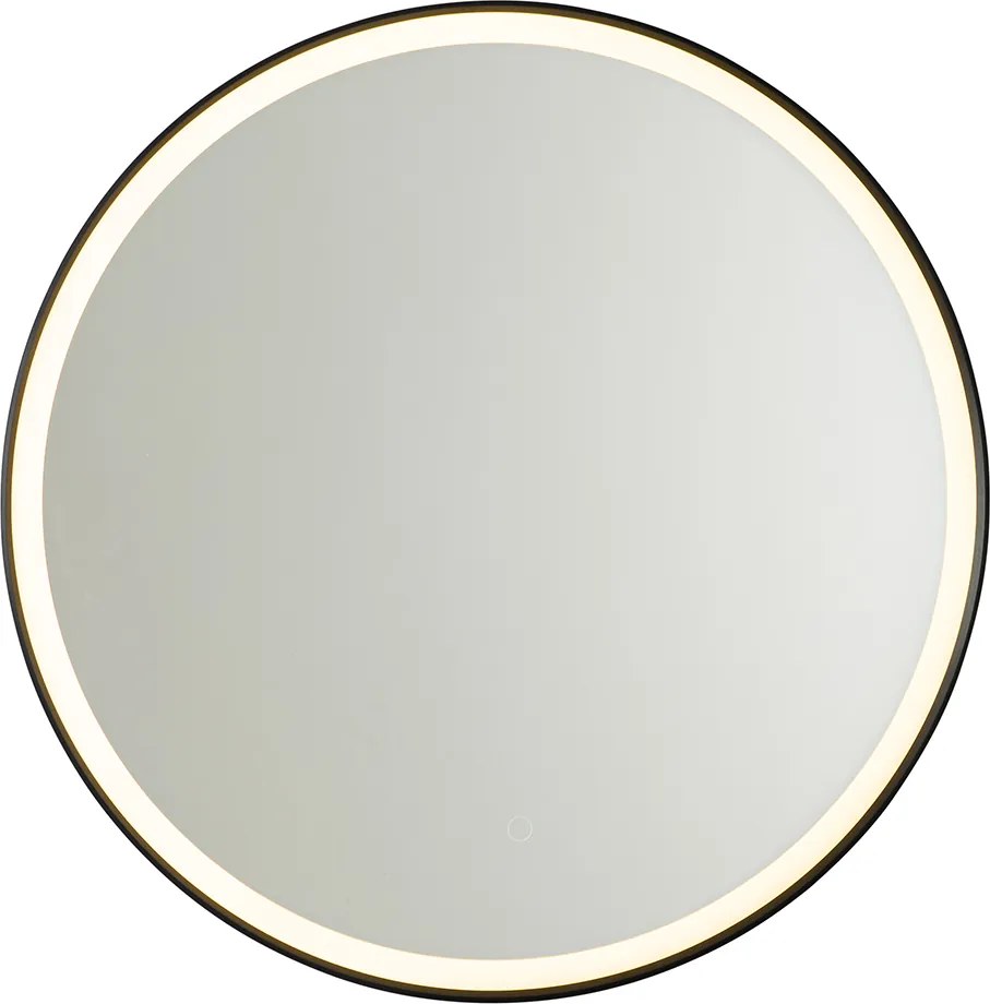 Lustro łazienkowe czarne 70 cm z LED, 3-stopniowe ściemnianie dotykowe, okrągłe - Miral