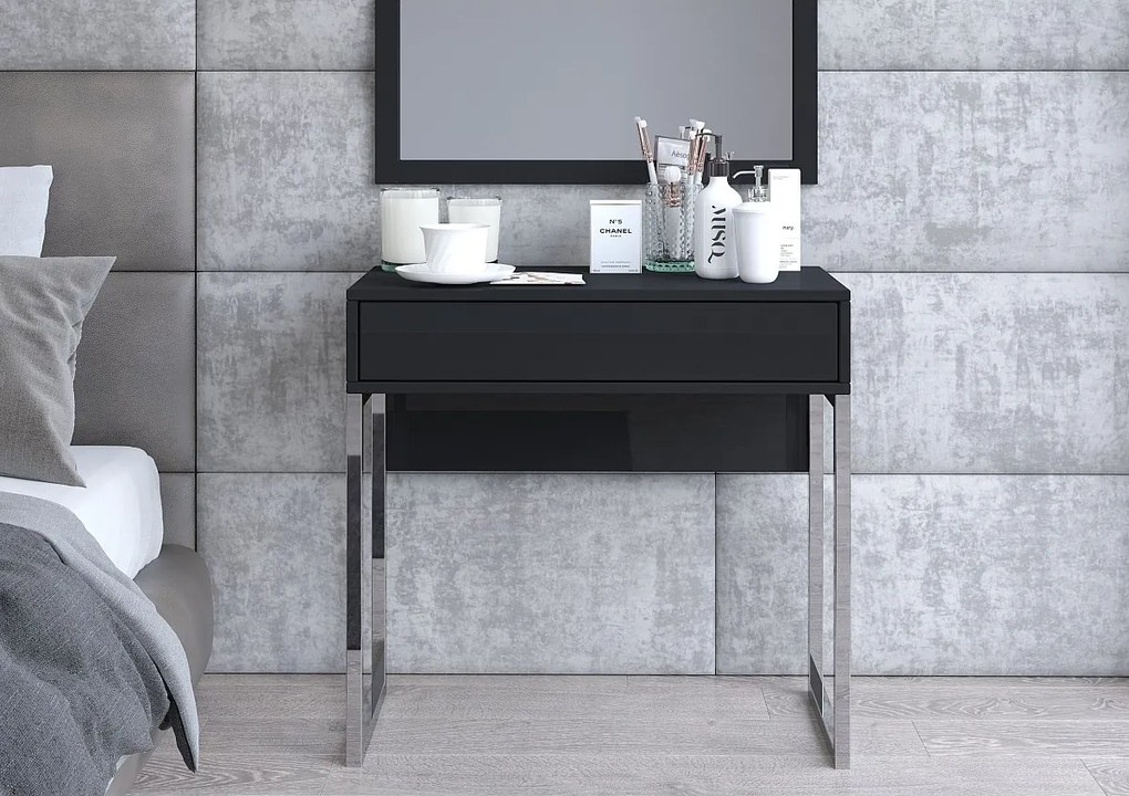Czarna nowoczesna toaletka Dancan EVA ze srebrnym stelażem