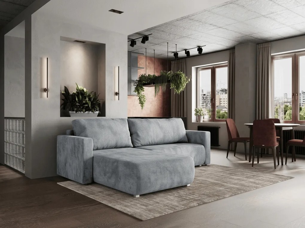 Jasnoszara rozkładana narożna sofa TAFIRA, dwustronna