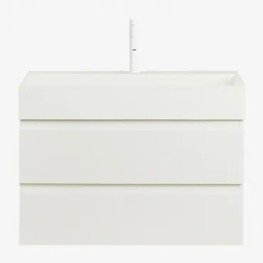 Zestaw Wiszących Mebli Łazienkowych Z Drewna I Forniru Jesionowego Zintegrowany Z Umywalką Ona Biała & - Sklum