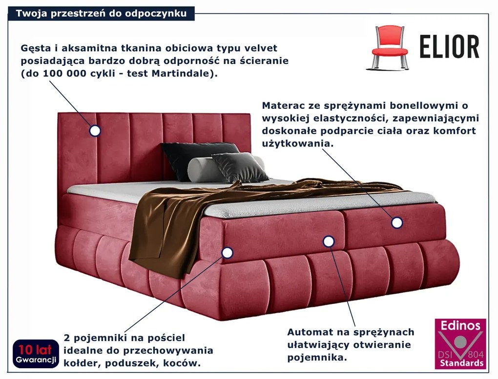 Czerwone łóżko tapicerowane welurem 5 rozmiarów  N2-M57