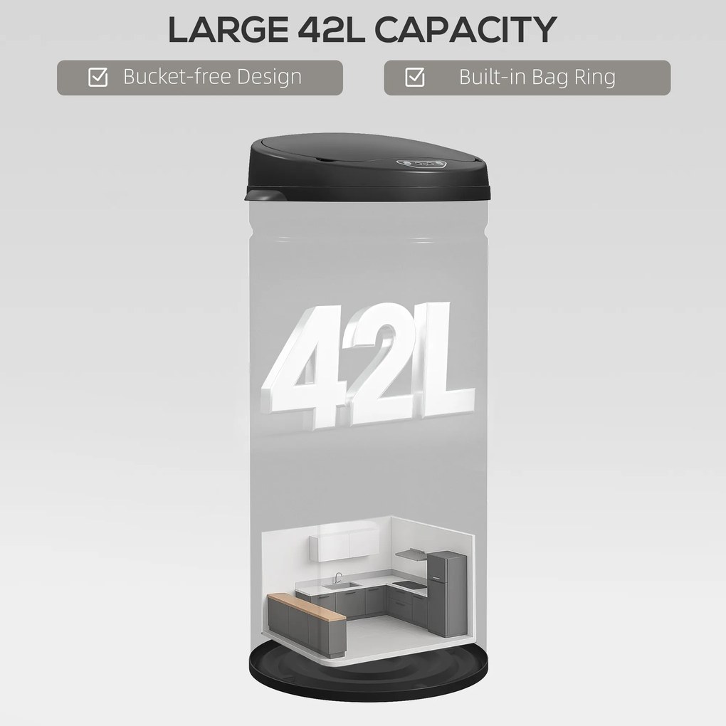 HOMCOM Kosz na śmieci z czujnikiem 42 L z funkcją Soft-Close, bezdotykowy kosz ze stali nierdzewnej idealny do higienicznych kuchni.