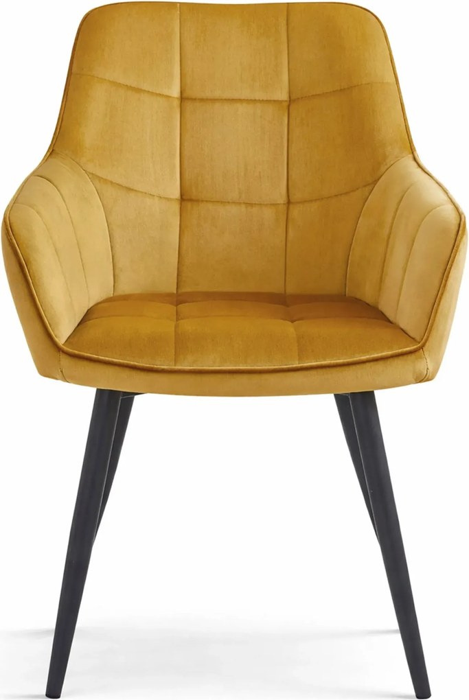 Żółte welurowe krzesło z podłokietnikami curry P5-M07