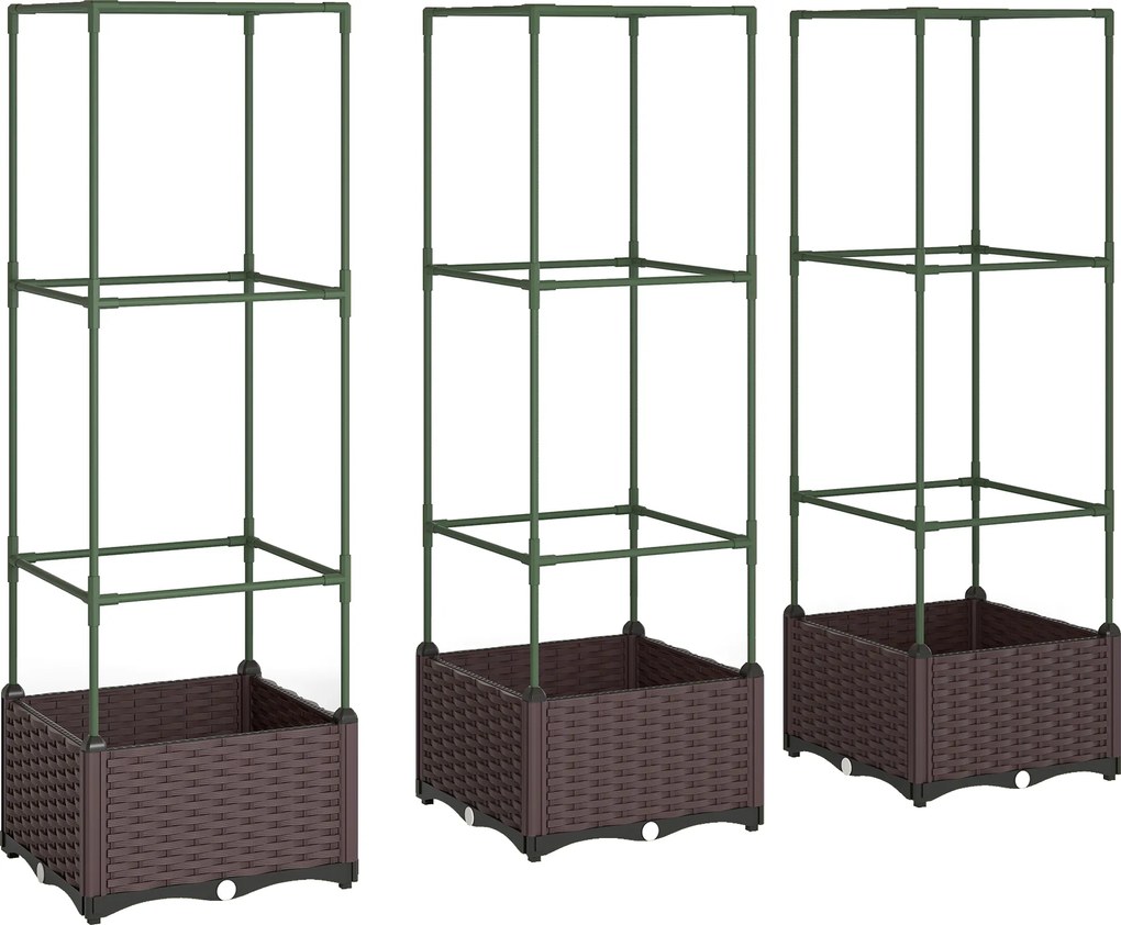 Outsunny Podwyższona grządka z kratką 3-częściowy zestaw donic z otworami odpływowymi | Aosom PL