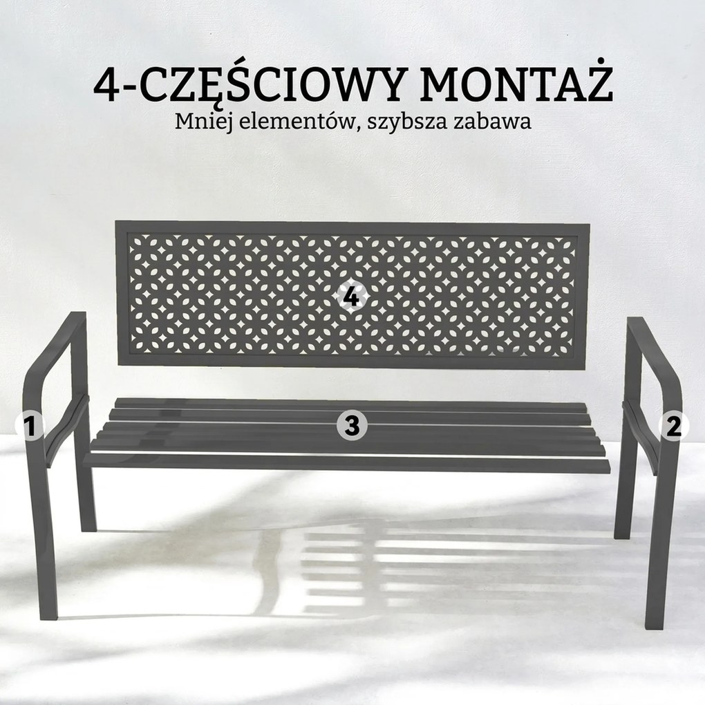 Outsunny Ławka ogrodowa 2-osobowa Metalowa odporna na warunki atmosferyczne Ławka zewnętrzna z odpornym na rdzę oparciem, geometryczna do 240 kg | Aosom PL