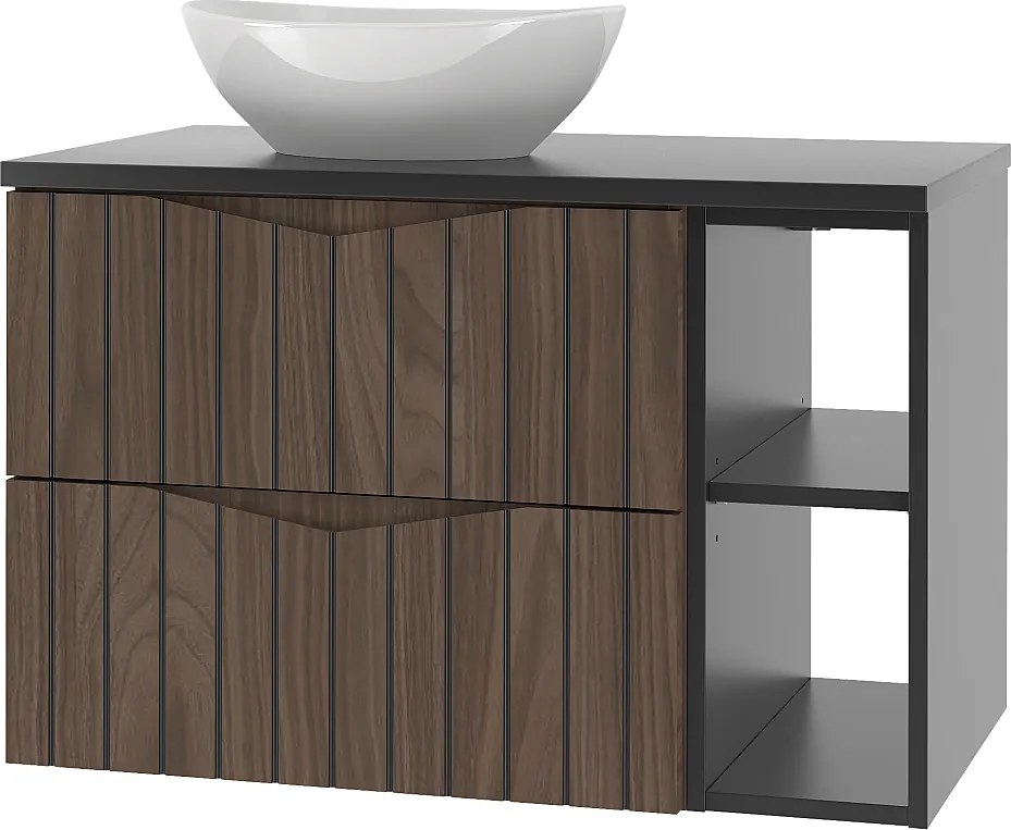 Zestaw Łazienkowy 80cm Szafka z Blatem Umywalka Regał Ryflowane Fronty Dąb Orzech Stella