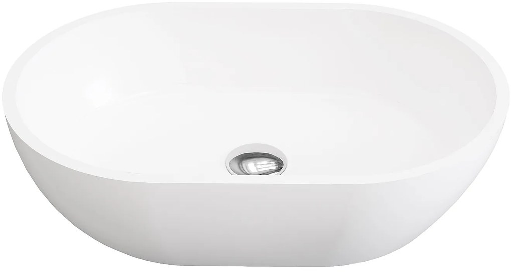 Owalna umywalka łazienkowa z solid surface - Biała - 58 cm - SENGLI