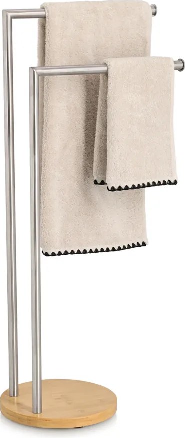 Stojak na ręczniki do łazienki ORVO, bambus i stal nierdzewna