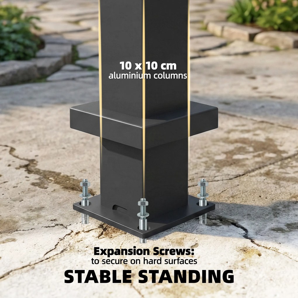 Outsunny Pergola ok. 3x3 m aluminiowa zadaszenie tarasu z regulowanym dachem lamelowym montaż na ścianie ciemnoszara | Aosom PL