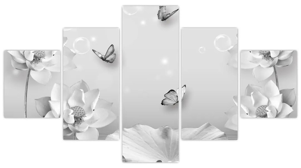 Obraz - Kwiatowy wzór z motylkami (125x70 cm)