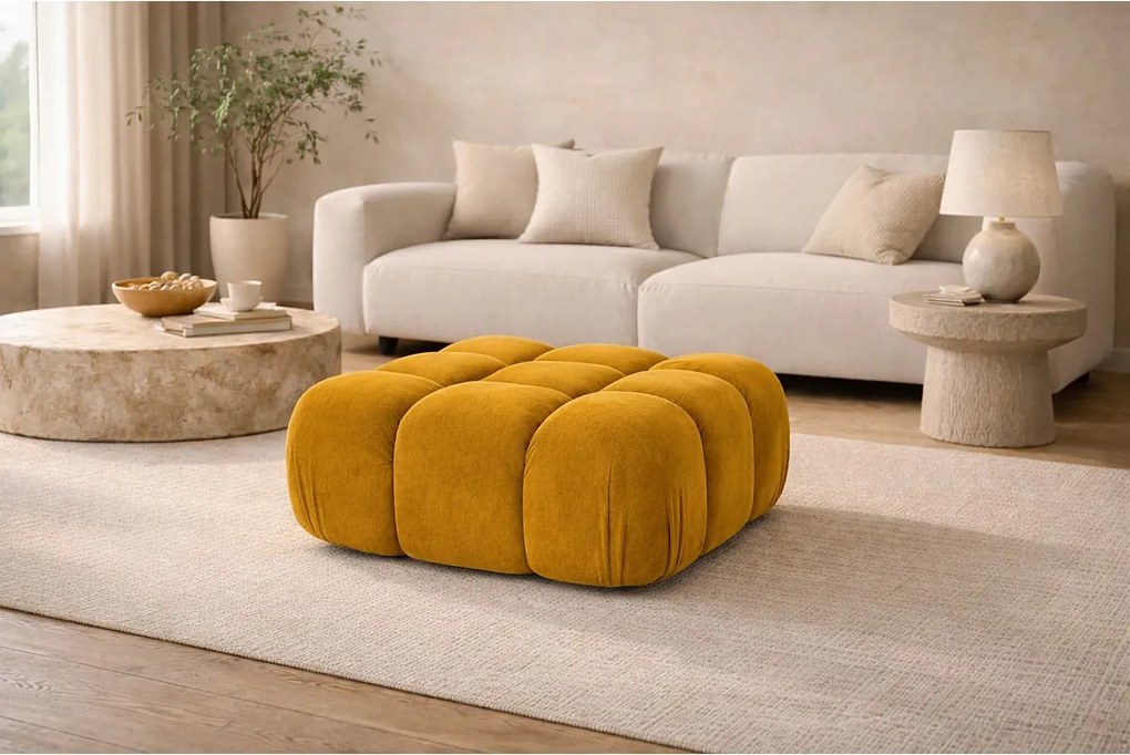 Pufa modułowa, tkanina welur Salvador, Żółty, Selia