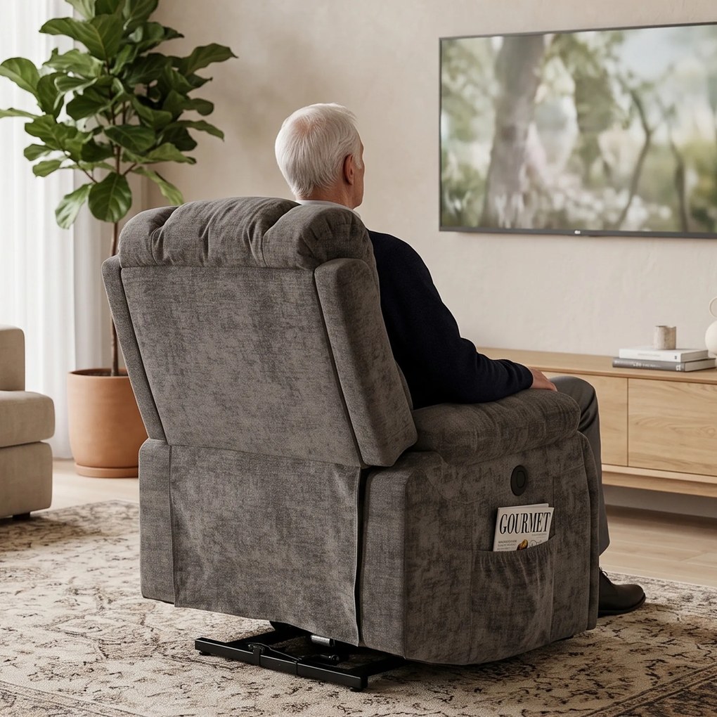 HOMCOM Fotel relaksacyjny do telewizora z funkcją wspomagania wstawania, masażem i ogrzewaniem, fotel dla seniora z szerokim, głębokim siedziskiem, port USB | Aosom PL