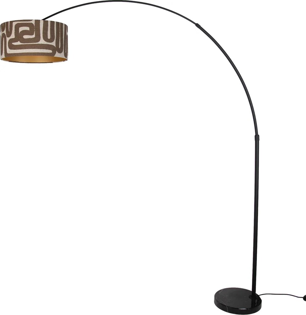 Lampa podłogowa czarna z brązowo-beżowym abażurem w paski 50 cm - XXL