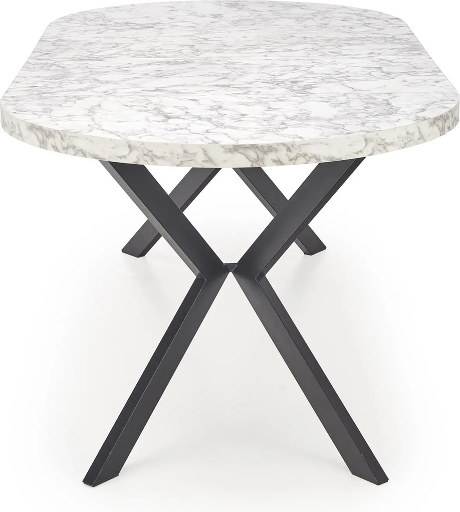 Okrągły rozkładany stół do jadalni Peroni biały marmur / czarny