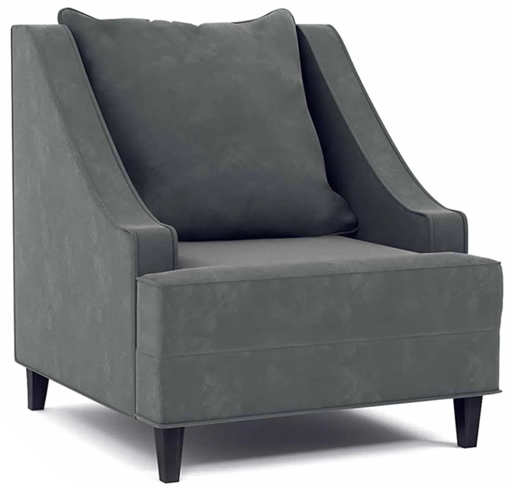 Wygodny fotel do salonu w stylu modern classic. Krawędzie obszyte kedrą, drewniane nóżki. Fotel tapicerowany tkaniną welwetową odporną na wchłanianie rozlanych płynów. Fotel dostępny w wielu kolorach,