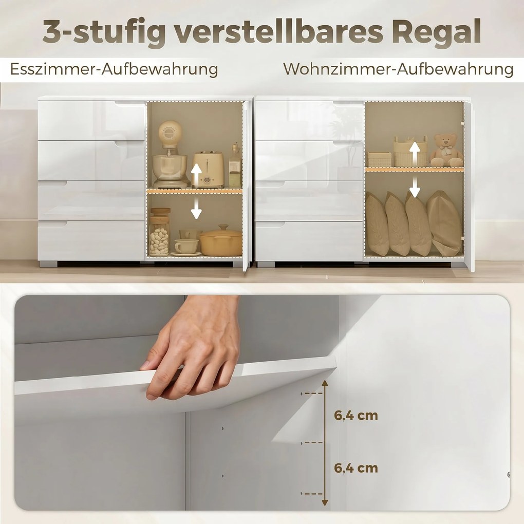 HOMCOM Komoda z 4 szufladami Sideboard z 1 drzwiami, z regulowaną półką, do salonu i sypialni 100 x 40 x 80 cm | Aosom PL