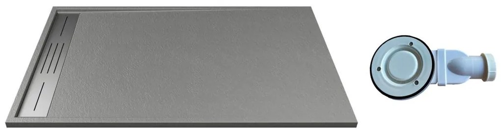 Brodzik posadzkowy lub wpuszczany w posadzkę z żywicy z syfonem - Szary - 140 x 90 cm - LYROSA