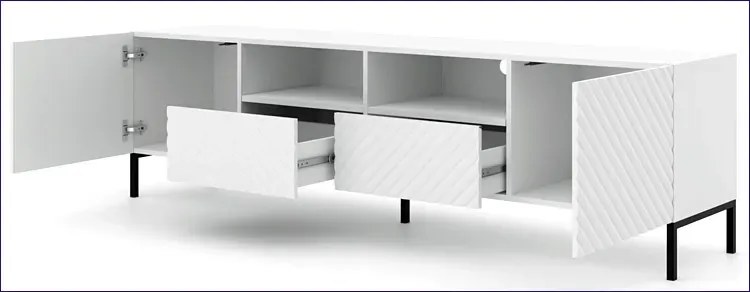 Długa szafka rtv 200 cm biały mat + czarne nóżki A8-R66